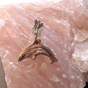 Silver handmade Dolphin pendant butterflies